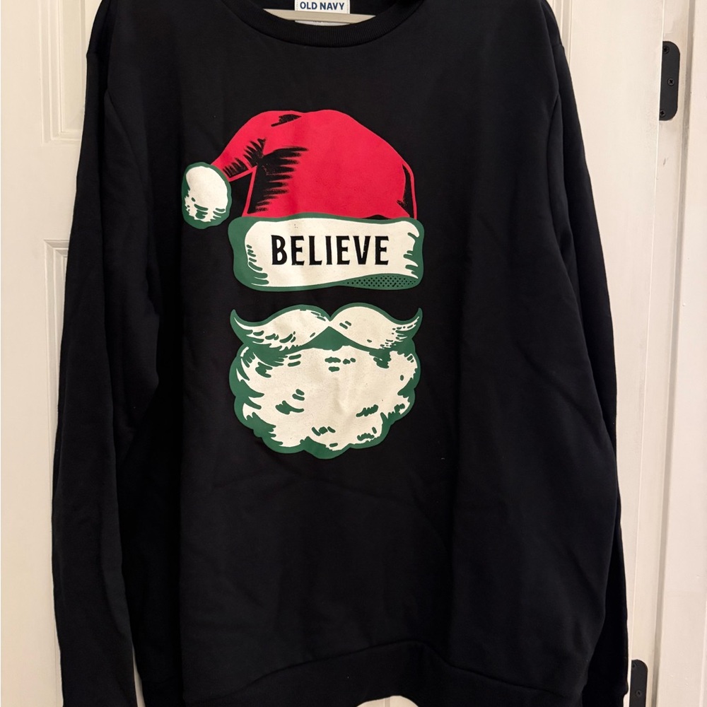 NWT Old Navy Black 'Believe' Christmas Sweatshirt